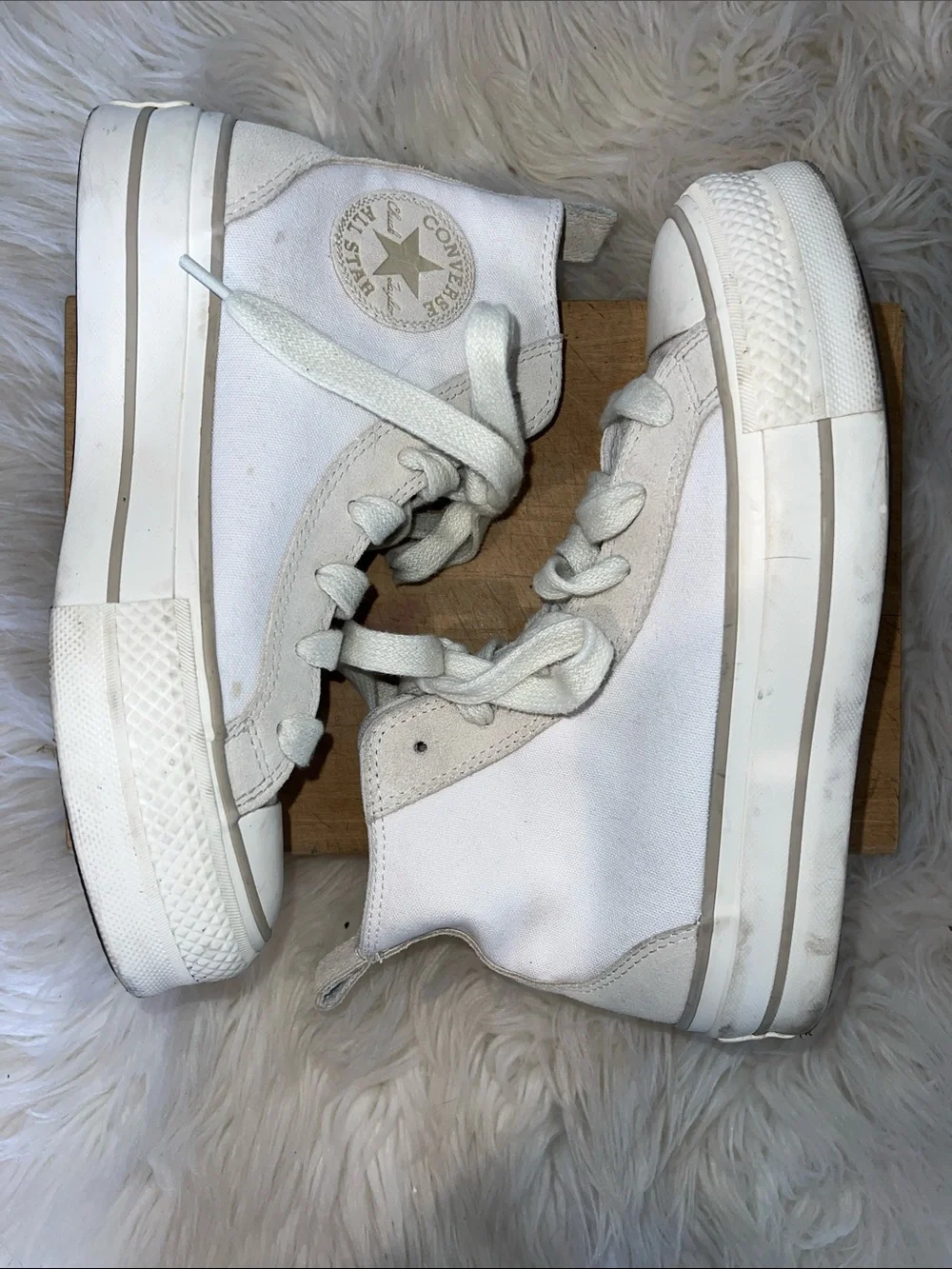 Converse White High-Top Canvas and Suede Platform Sneakers